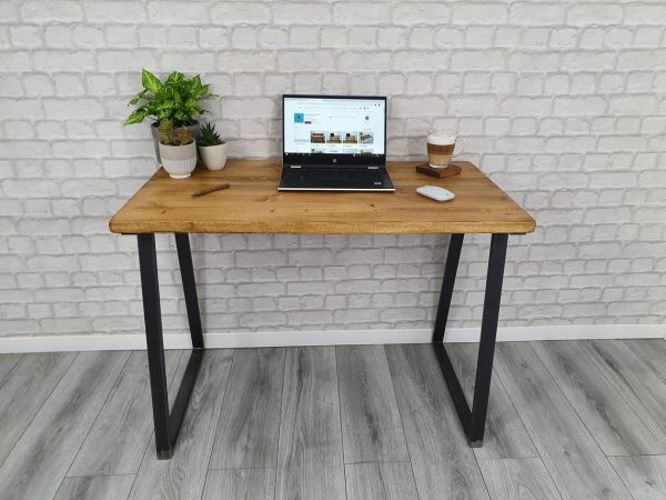 bespoke solid wood desk industrial trapezium legs