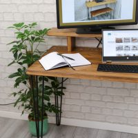 industrial wooden desk monitor stand hairpin legs