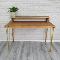 rustic chunky handmade wooden desk gold hairpin legs