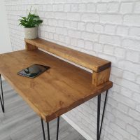 rustic chunky wooden desk hairpin legs monitor stand
